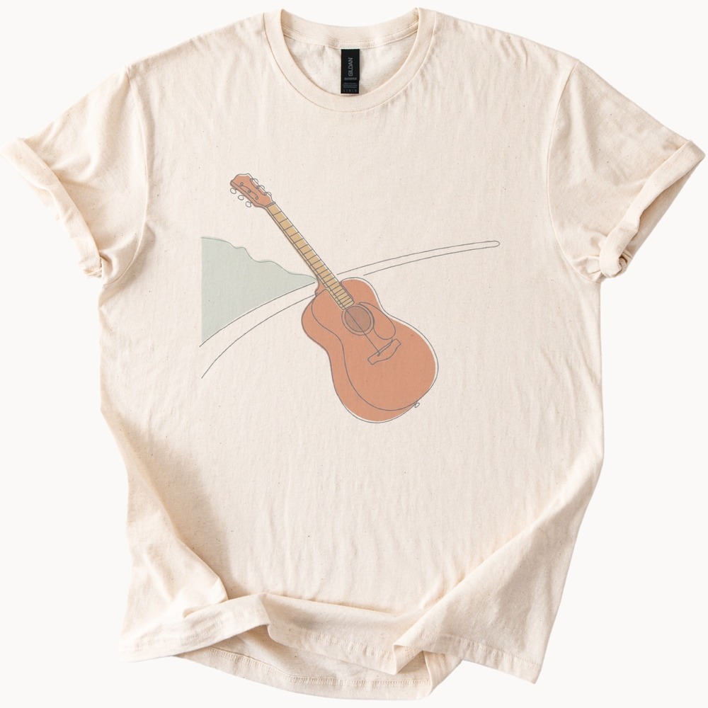 Boho Guitar Line Art Tee - Sage Green Music Lover Gift - Picture 2 of 5